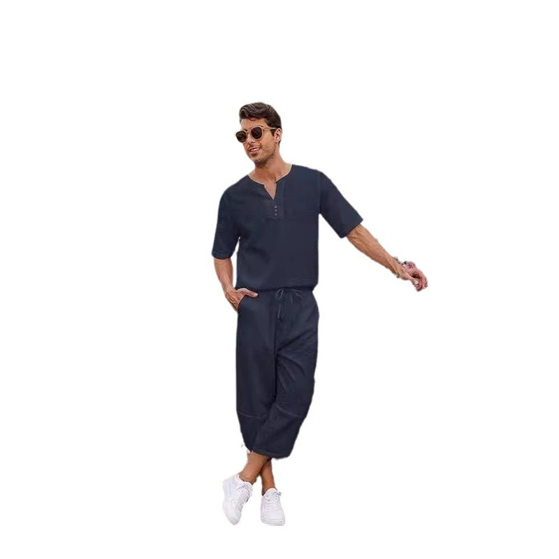 Men's Casual Tracksuit Set with Stylish Button Placket Design Lisslune