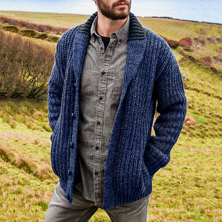 Men's stylish knit cardigan with belt and deep collar Lisslune