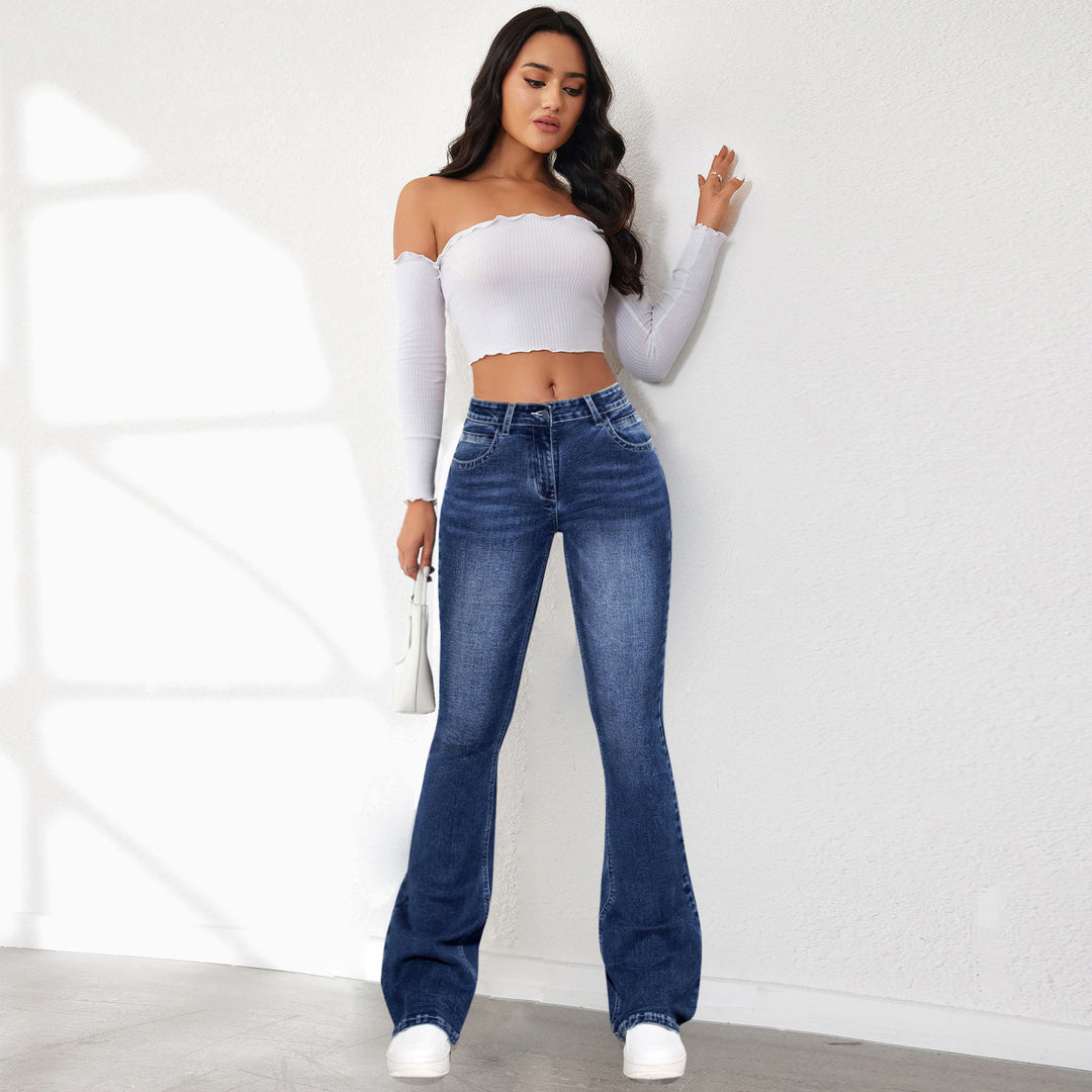 Ladies Retro Flared Jeans in classic design with high waistband