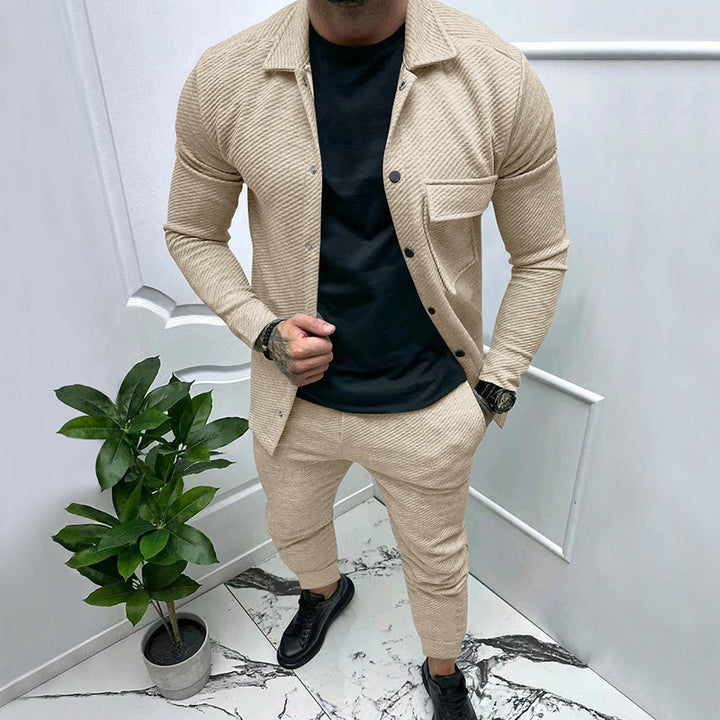Men's trendy casual jogging suit set with elastic waistband and textured design Lisslune