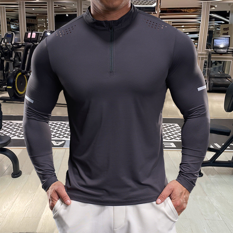 Men's Breathable Long Sleeve Functional Shirt with Stand-Up Collar Lisslune