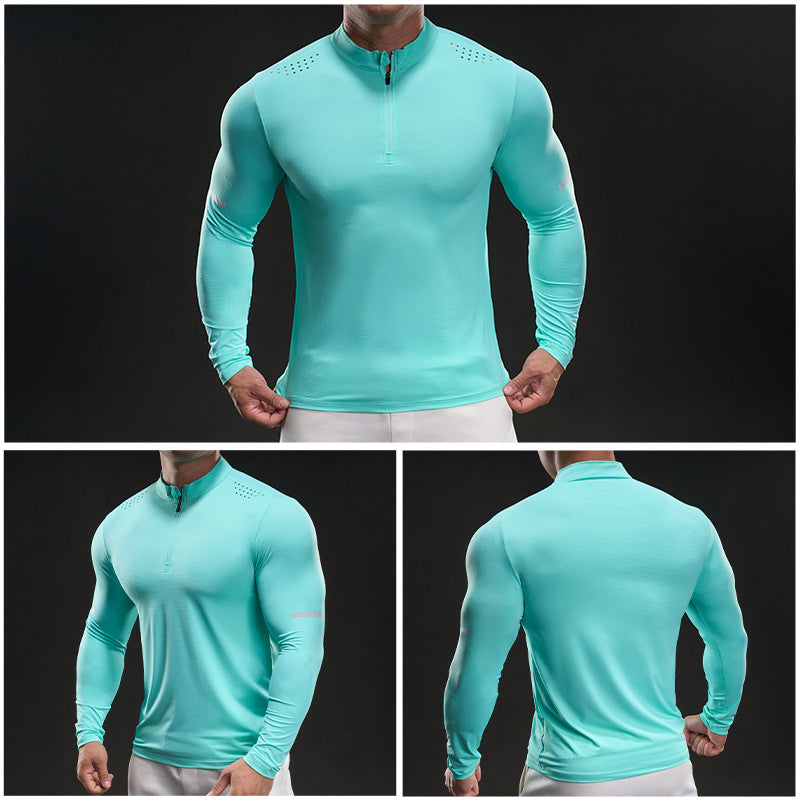 Men's Breathable Long Sleeve Functional Shirt with Stand-Up Collar Lisslune