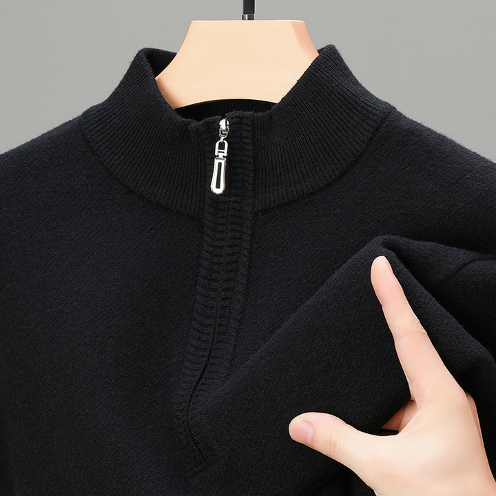 Men's Stand-Up Collar Pullover with Zipper and Ribbed Structure Lisslune