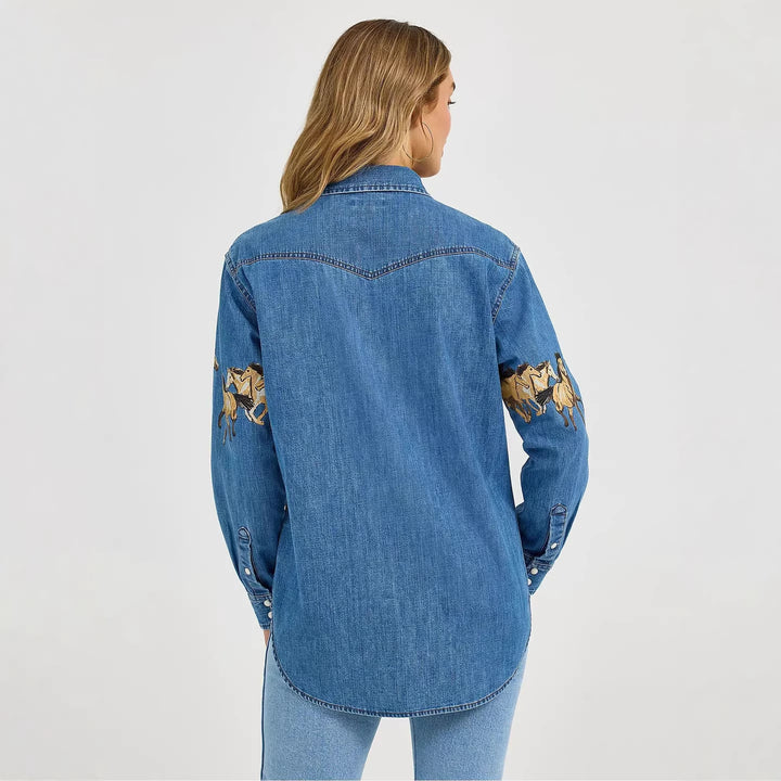 Ladies' denim shirt with creative horse design and high-quality cotton blend Lisslune