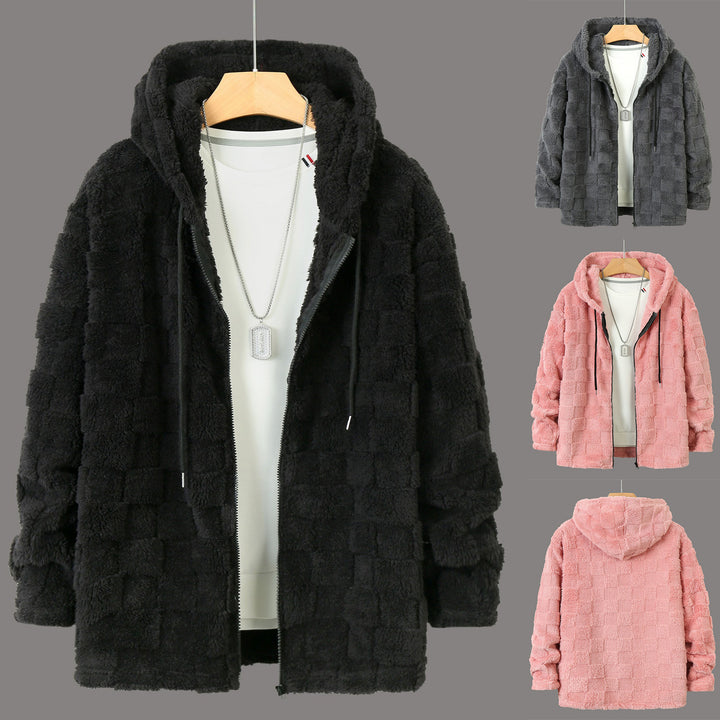Men's cozy fleece jacket with hood and pockets Lisslune