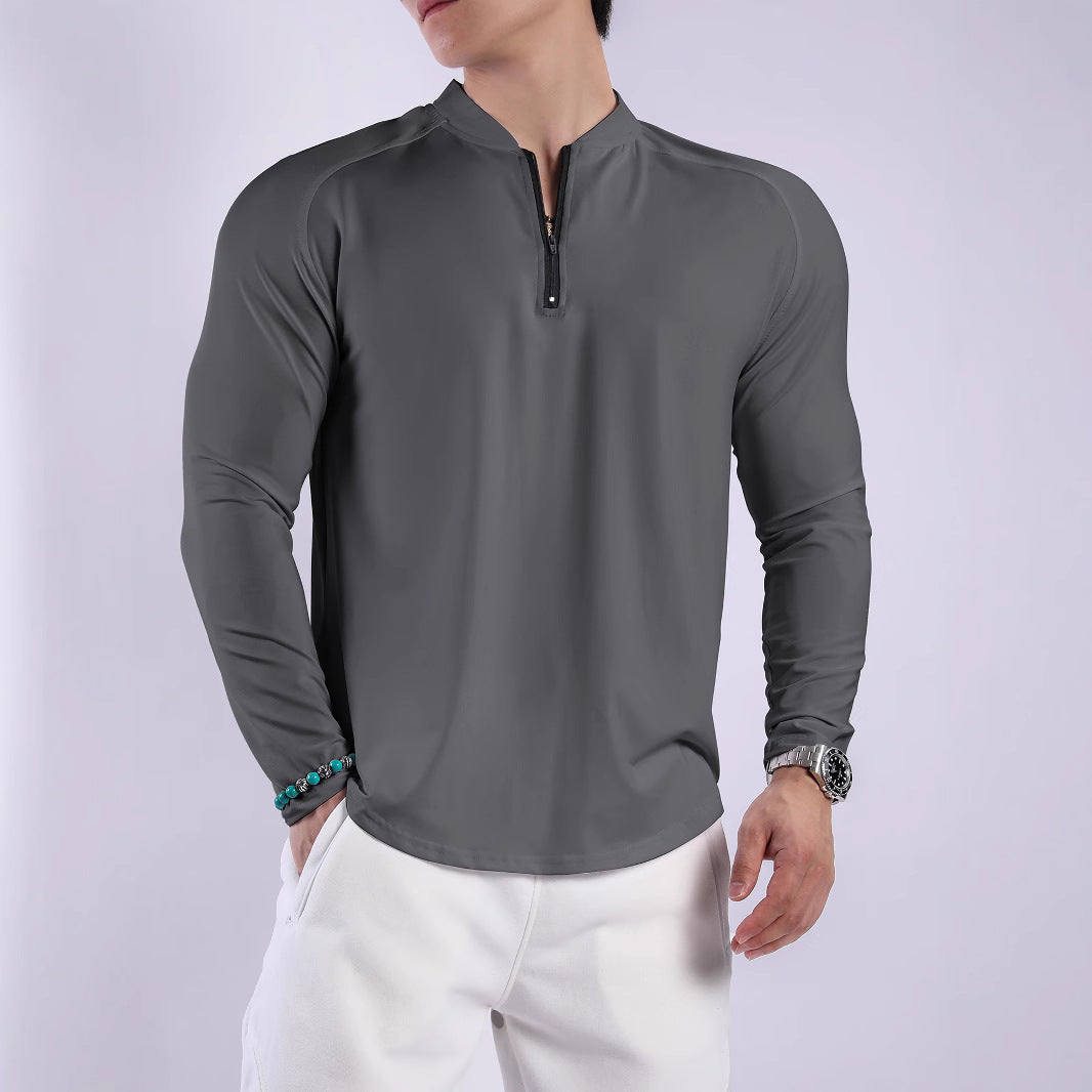 Men's Sporty Long Sleeve Top with Half Zipper and Breathable Material Lisslune