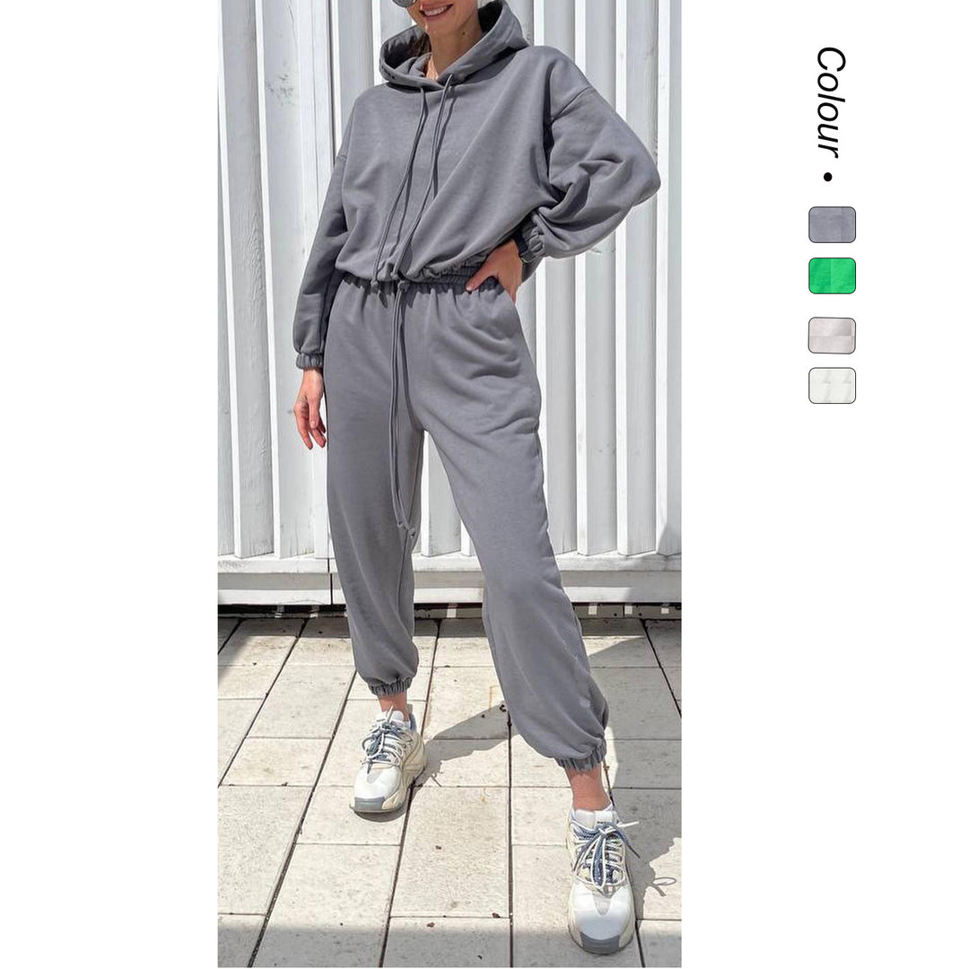 Women's Leisure Wellness Suit with Hood and Elastic Waistband
