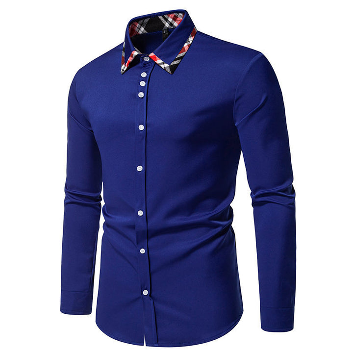Men's elegant long sleeve shirt with contrasting check details Lisslune