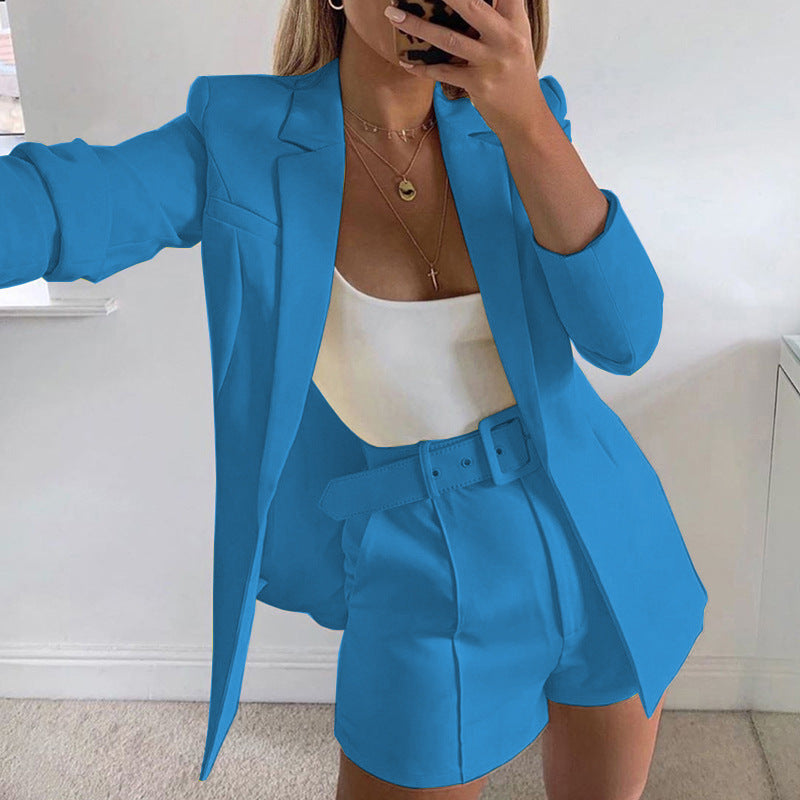Ladies Fashion Blazer Set with Figure-Hugging Cut and High-Waisted Shorts Lisslune