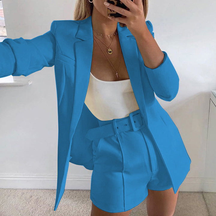 Ladies Fashion Blazer Set with Figure-Hugging Cut and High-Waisted Shorts Lisslune