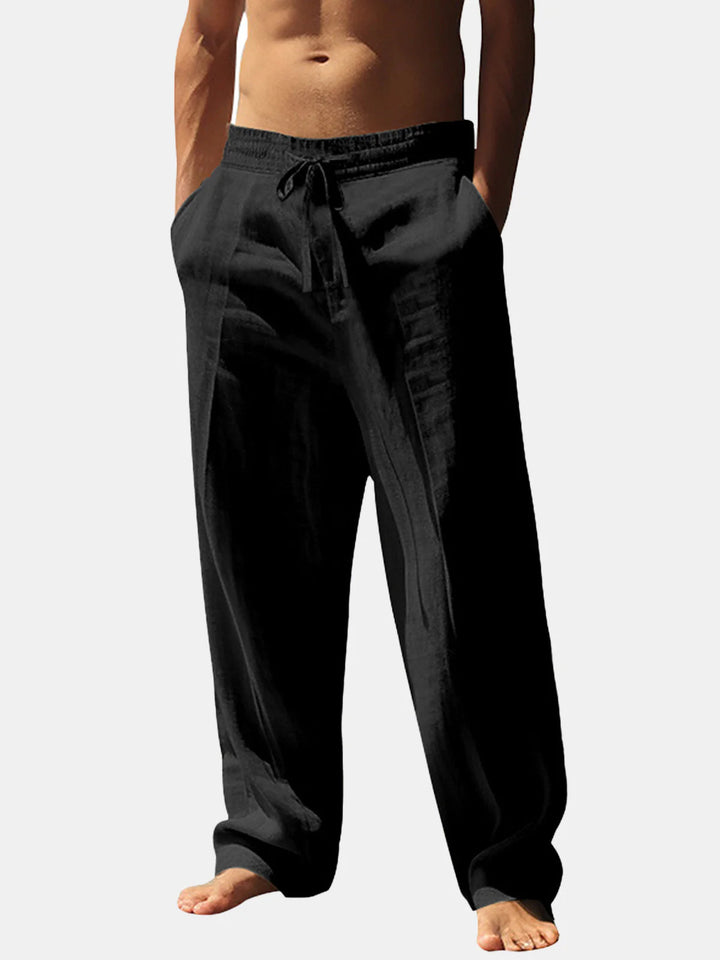 Men's Casual Linen Pants with Elastic Waistband and Side Pockets Lisslune