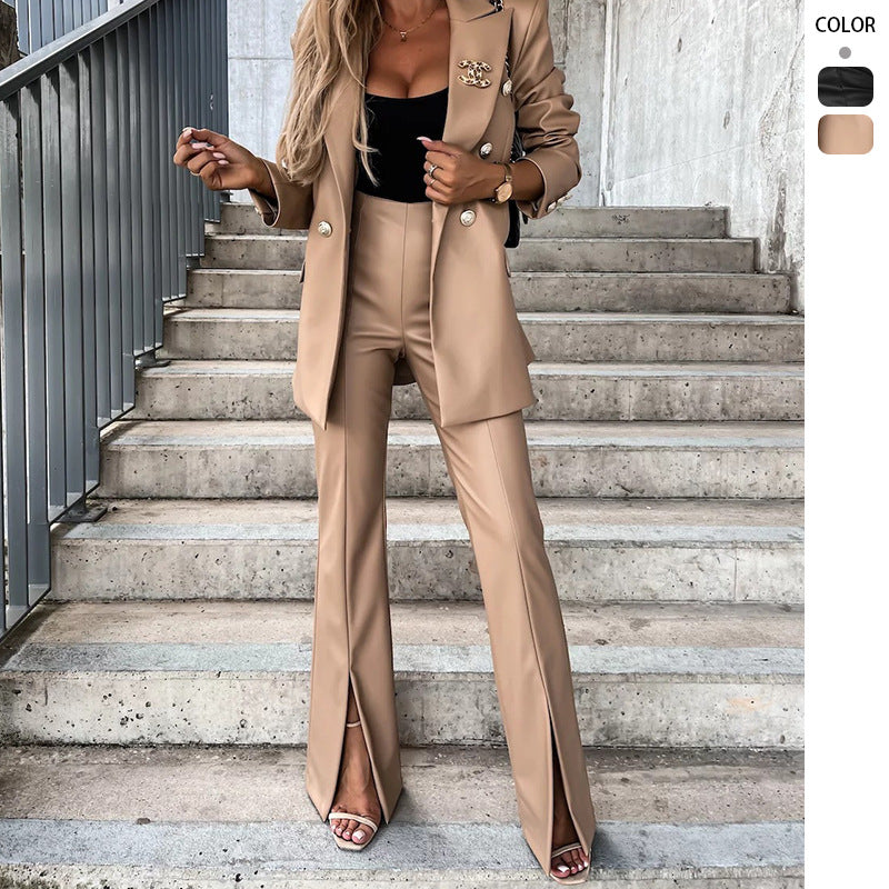 Women's Elegant Two-Piece Blazer and Pants Set with Decorative Button Details Lisslune