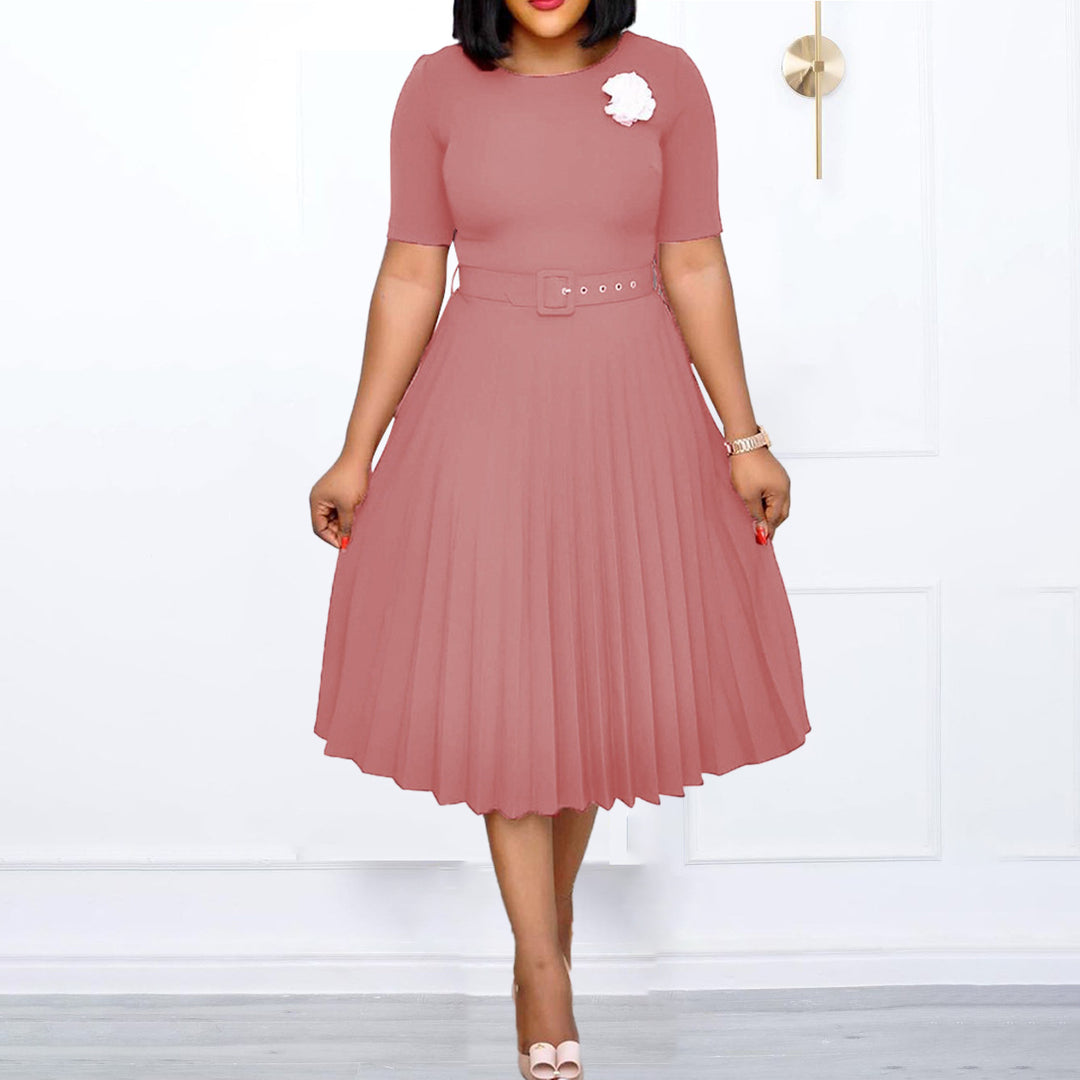 Women's Pleated Dress with Waist Belt and Elegant Silhouette Lisslune