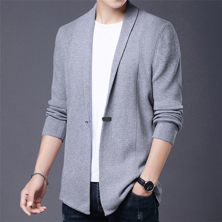Men's Long Sleeve Cardigan with Modern Shawl Collar and Asymmetrical Hem Lisslune