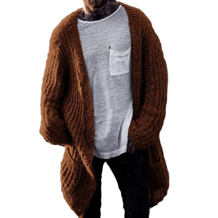 Men's Large Knit Cardigan with Deep Cut and Structured Design Lisslune
