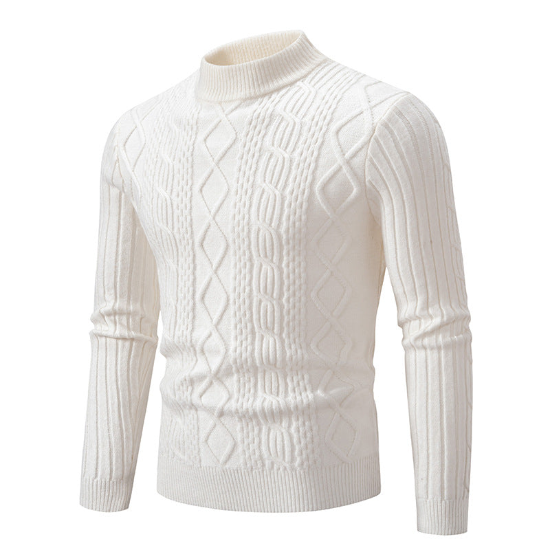 Men's knitted sweater with high collar and cable pattern Lisslune