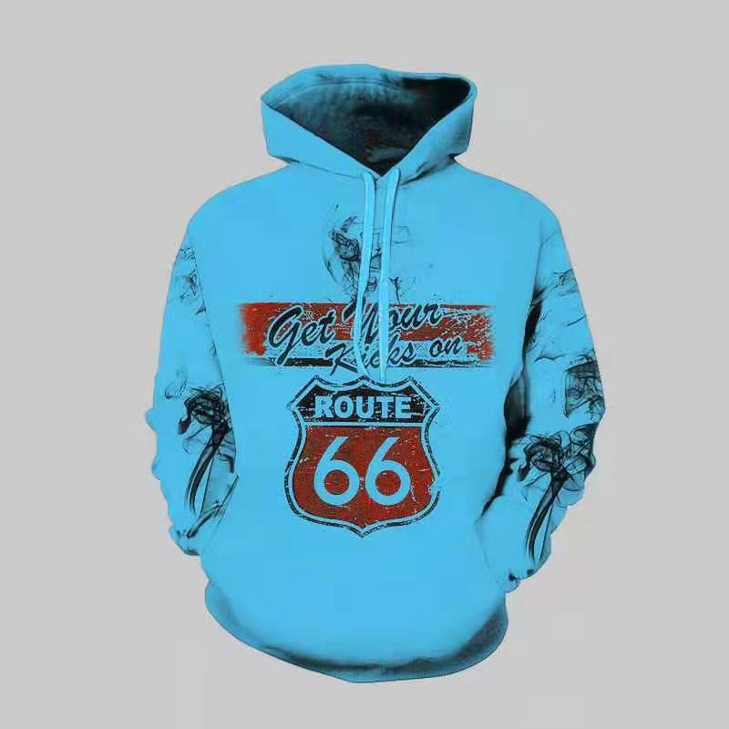 Men's hoodie with creative Route 66 design Lisslune