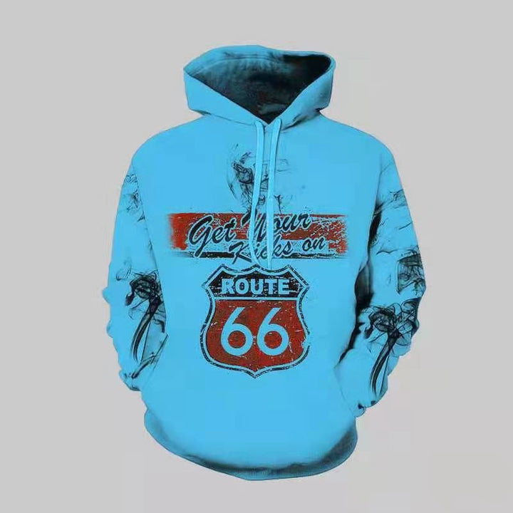 Men's hoodie with creative Route 66 design Lisslune