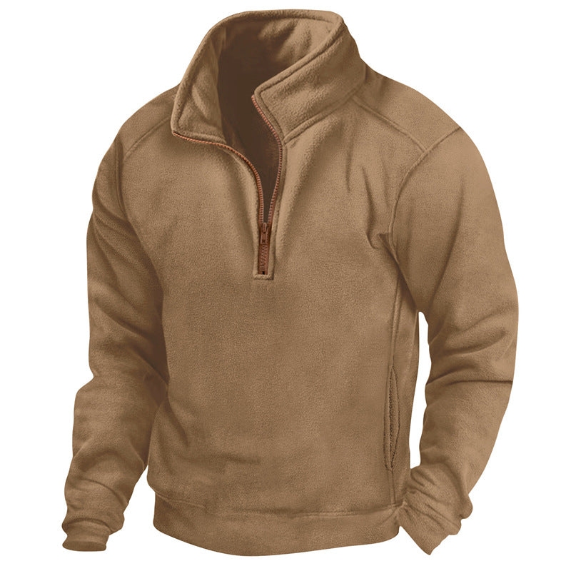 Men's fleece pullover with half zipper and textured design Lisslune