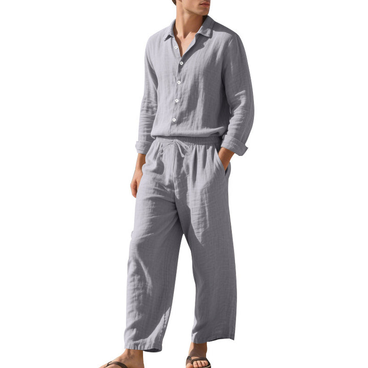 Men's Casual Linen Outfit with Comfortable Waistband and Button Placket Lisslune