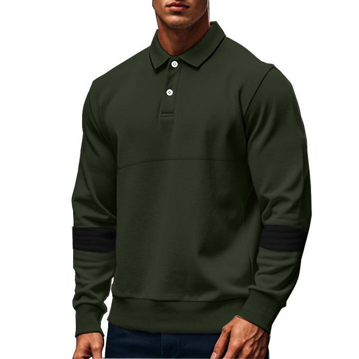 Men's Long Sleeve Polo Shirt with Stylish Contrast Sleeves and Comfortable Fit Lisslune