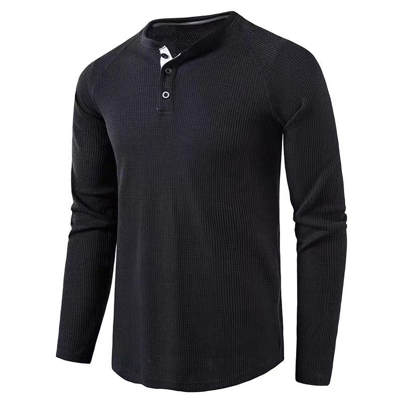 Men's long-sleeved shirt with textured design and elegant stand-up collar Lisslune