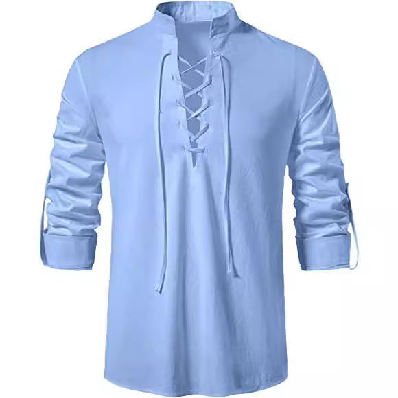 Men's Long Sleeve Shirt with Fashionable Lacing Lisslune