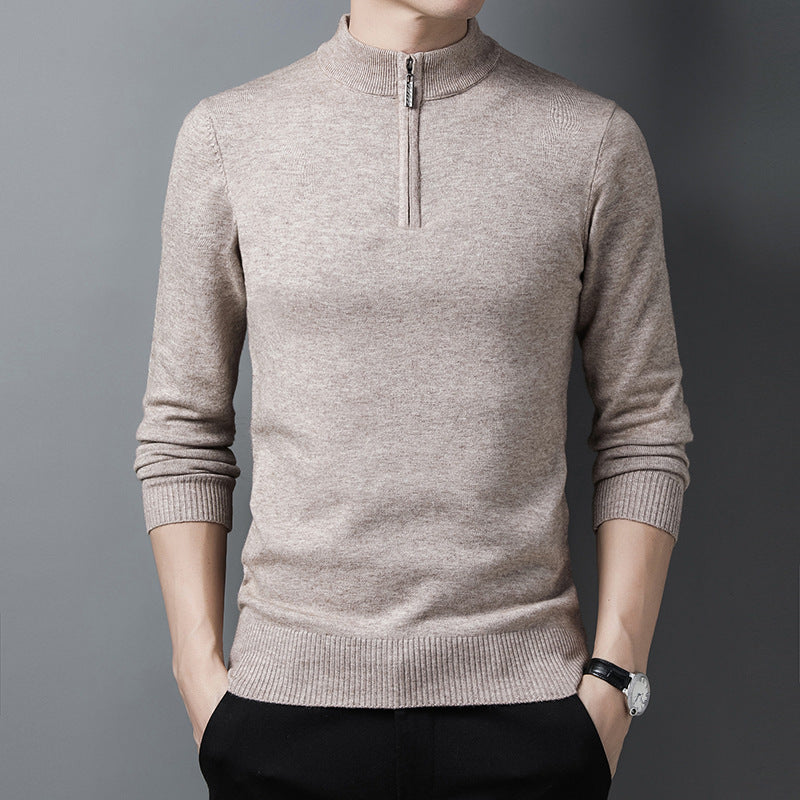 Men's Elegant Knitted Sweater with High Collar Zipper Lisslune