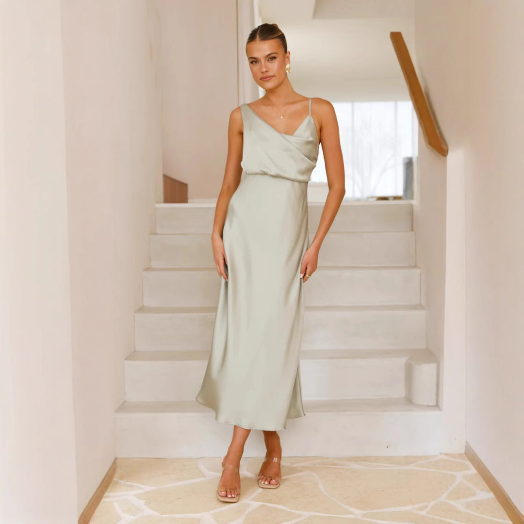 Women Elegant Maxi Dress with Draped Top and Slim Silhouette Lune London