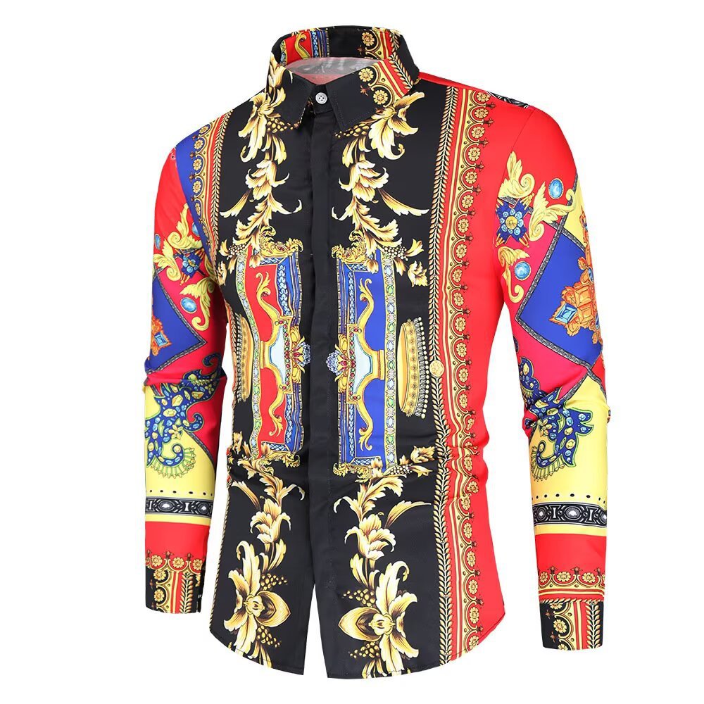 Men's long sleeve shirt with extravagant baroque pattern and modern fit Lisslune