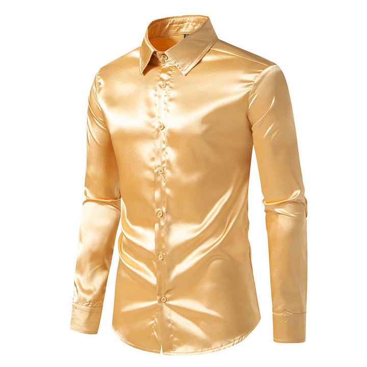 Men's Elegant Satin Shirt with Shimmering Finish and Classic Collar Lisslune
