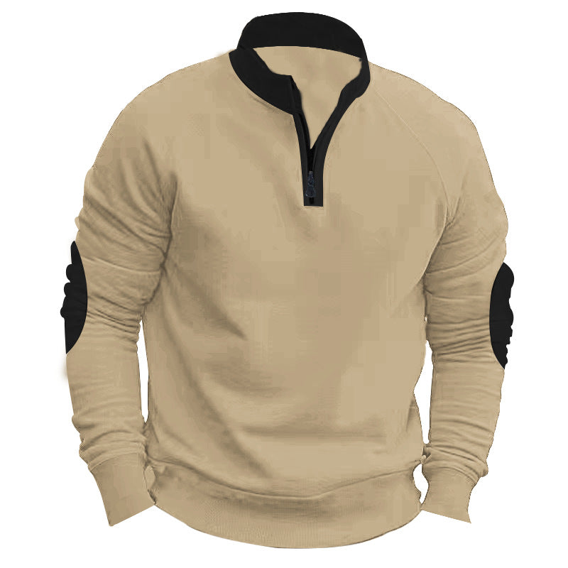 Men's sporty hoodie with superior zipper and contrasting sleeve patches Lisslune
