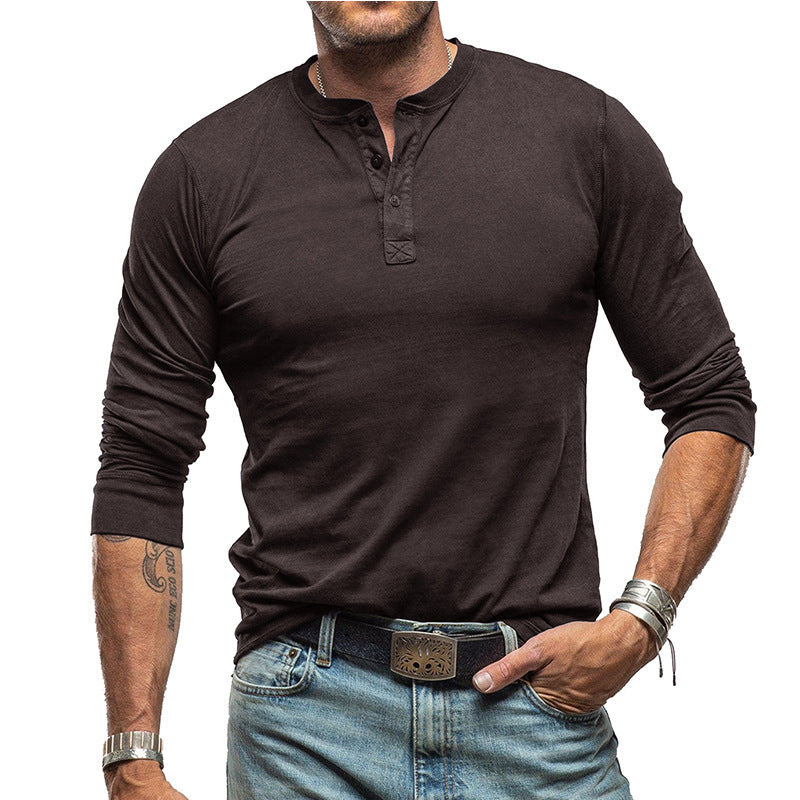 Men's Long Sleeve Henley Shirt with Stylish Buttons and High-Quality Cotton Blend Lisslune