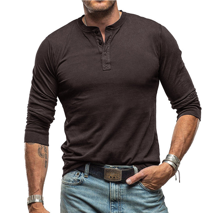 Men's Long Sleeve Henley Shirt with Stylish Buttons and High-Quality Cotton Blend Lisslune