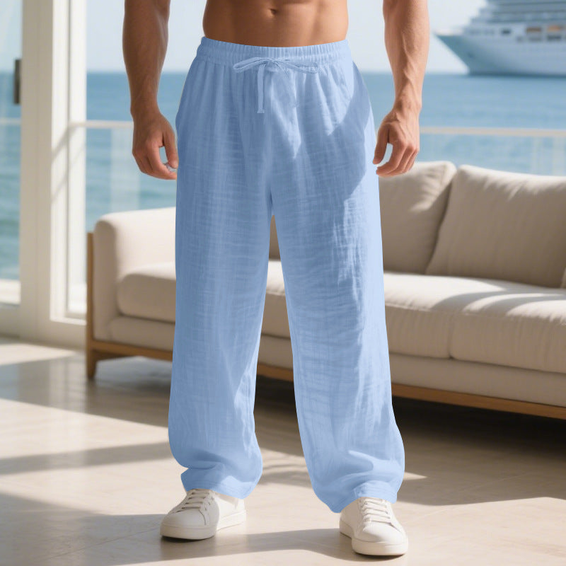 Men's relaxed linen trousers with elastic waistband and loose fit Lisslune