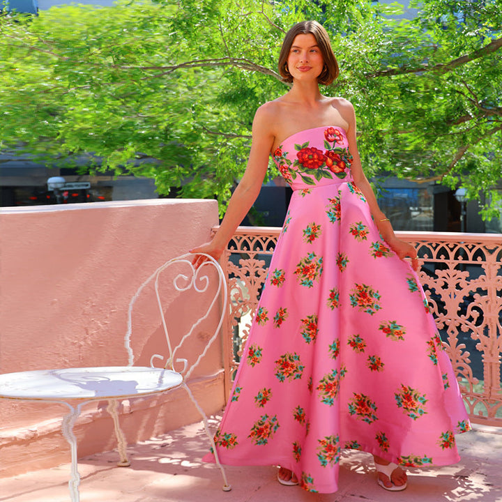 Ladies ball gown with floral top and flowing skirt Lisslune
