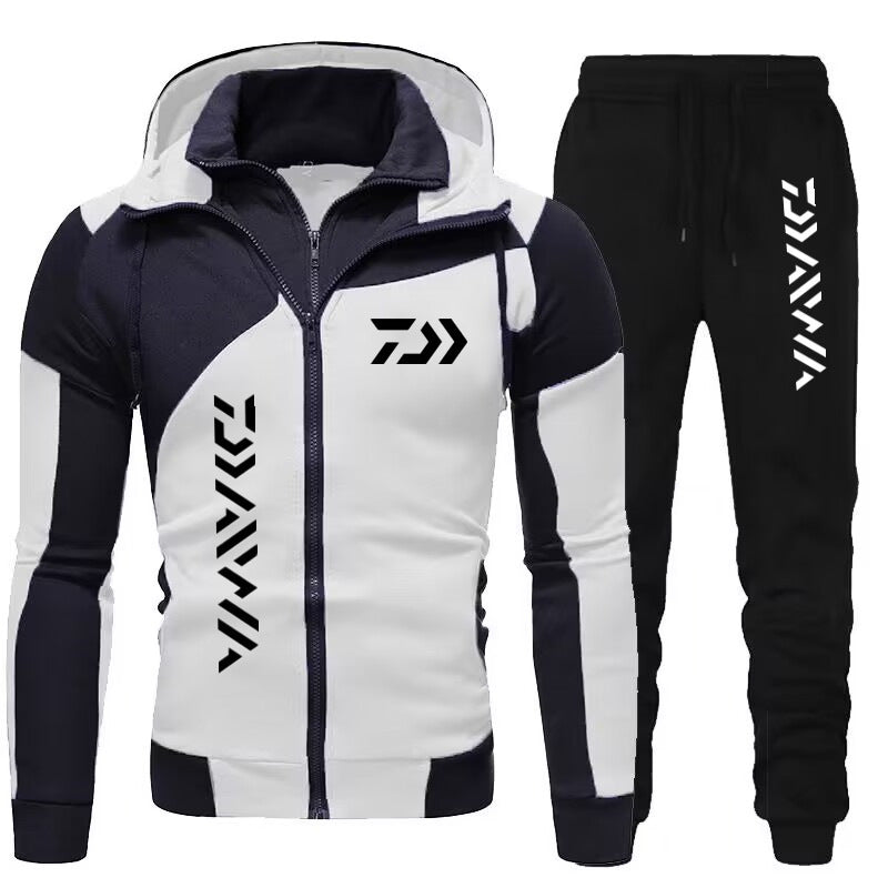 Men's Sporty Fitness Suit Set with Hooded Jacket and Contrasting Pants Lisslune