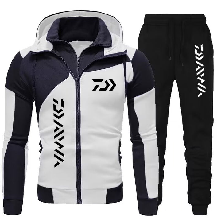 Men's Sporty Fitness Suit Set with Hooded Jacket and Contrasting Pants Lisslune