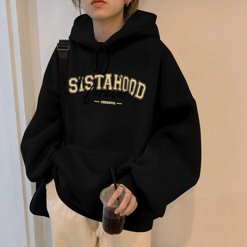 Women's hoodie with creative lettering and casual oversized fit