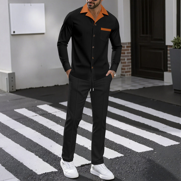 Men's luxury shirt in textured design with contrasting collar and practical breast pocket Lisslune