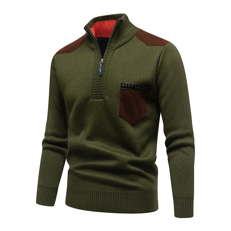 Men's Stylish Sweater with Short Zipper and Chest Pocket Lisslune