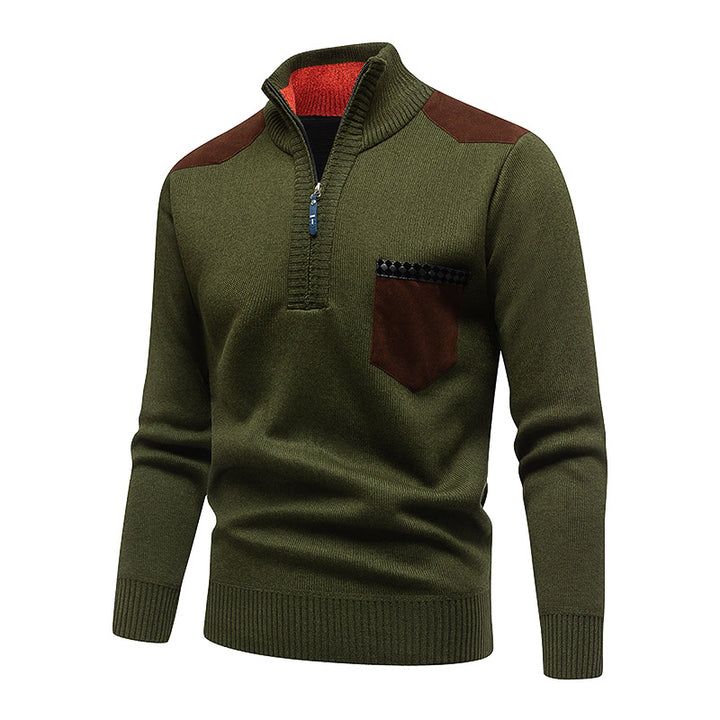 Men's Stylish Sweater with Short Zipper and Chest Pocket Lisslune