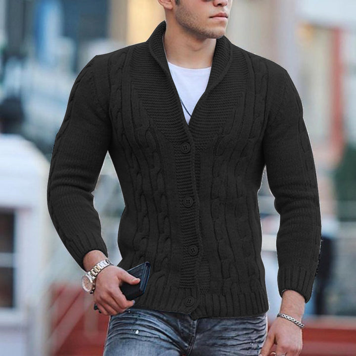 Men's cardigan with unique cable pattern and trendy shawl collar Lisslune