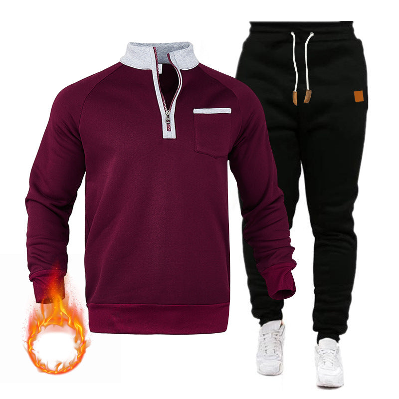 Men's sweatshirt and jogging pants set with modern stand-up collar and practical chest pocket Lisslune
