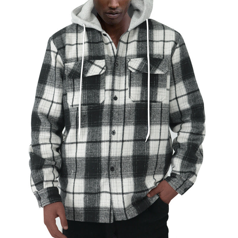 Men's flannel shirt with hood and modern check patterns Lisslune