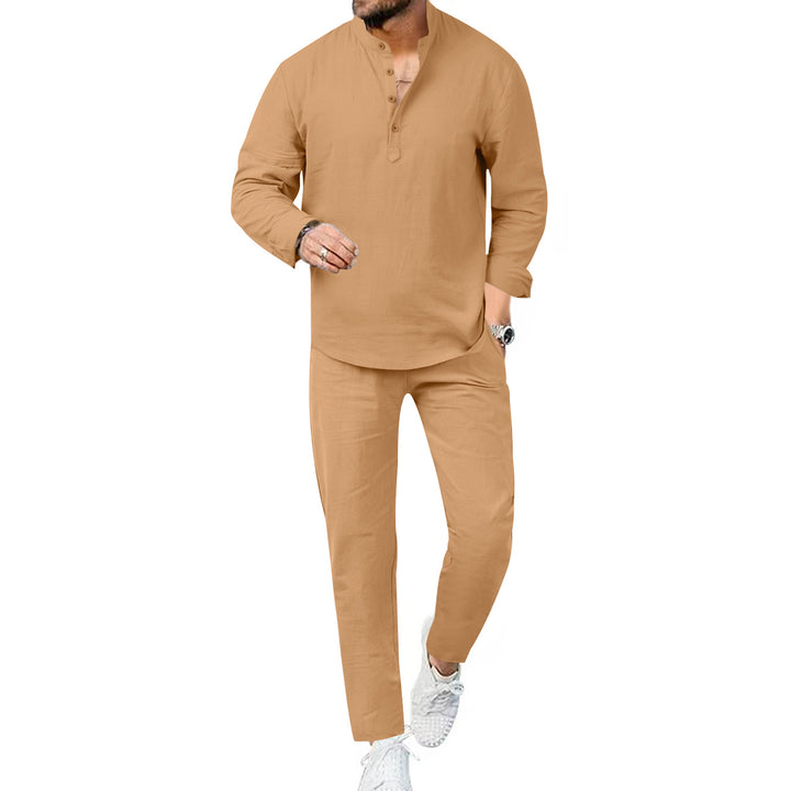 Men's modern leisure suit set with innovative button placket design and breathable properties Lisslune