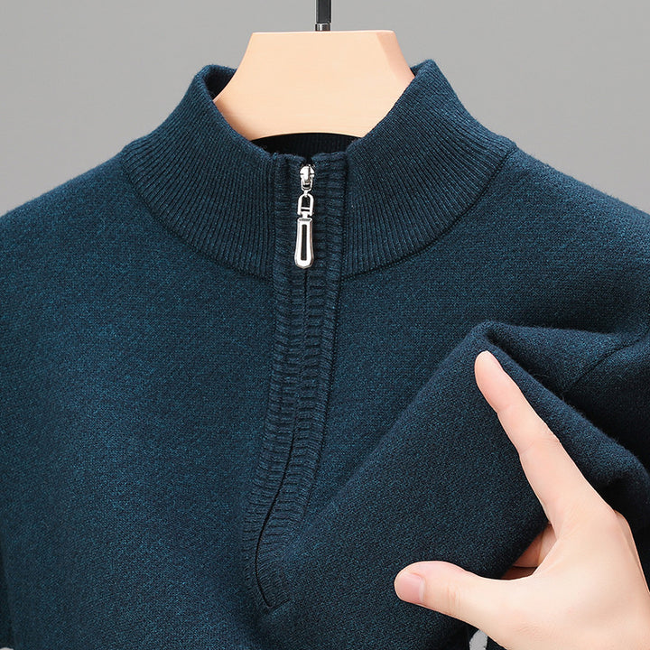 Men's Stand-Up Collar Pullover with Zipper and Ribbed Structure Lisslune