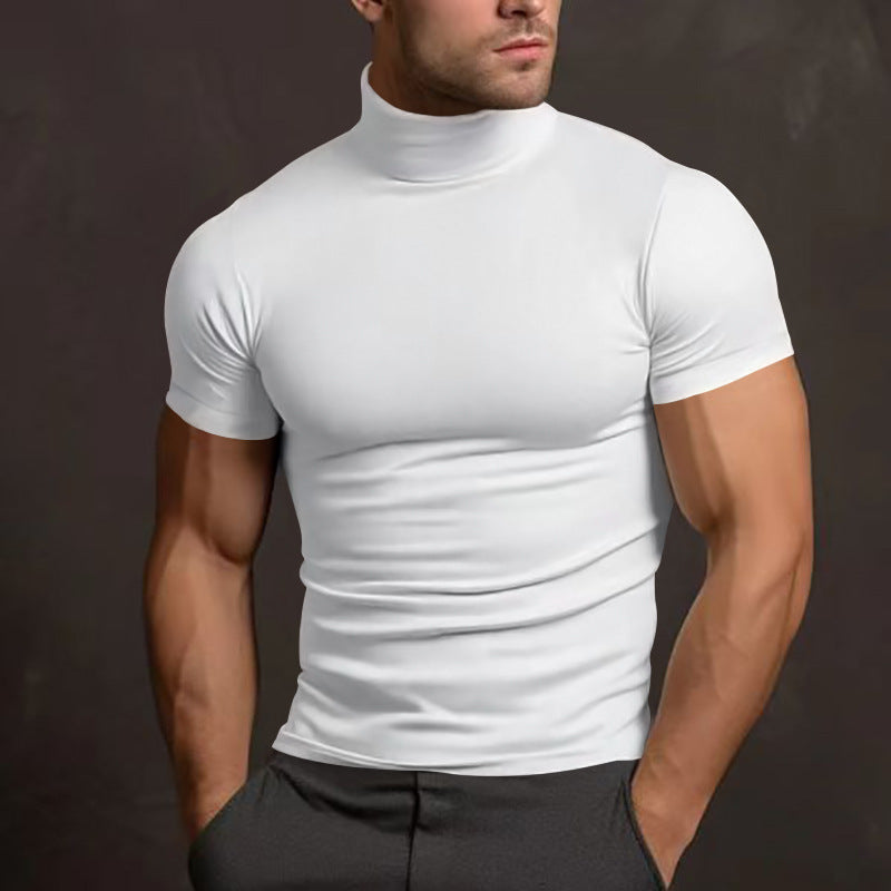 Men's elegant short-sleeve T-shirt with high collar and slim fit Lisslune