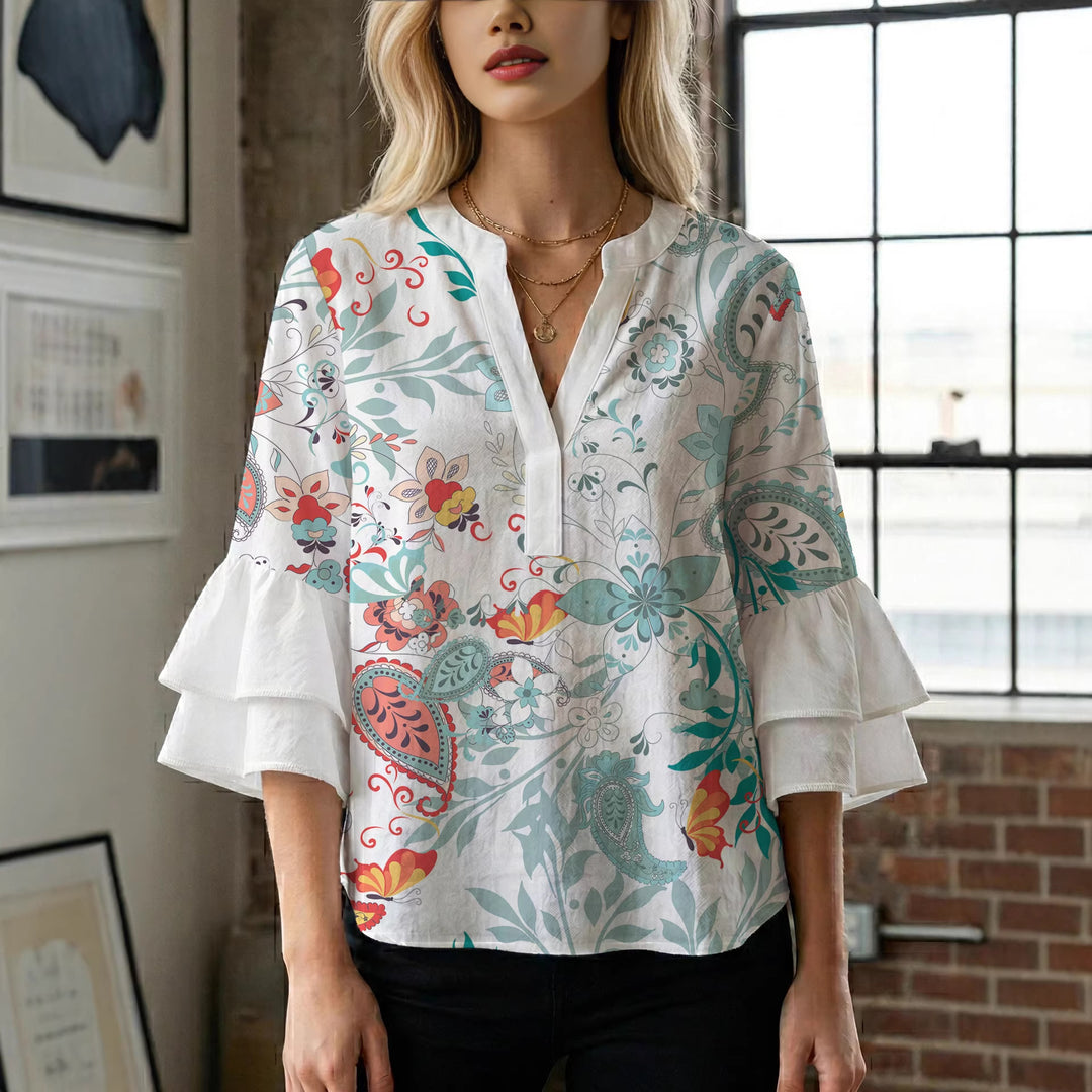 Women's flower creation with voluminous ruffled sleeves Lisslune