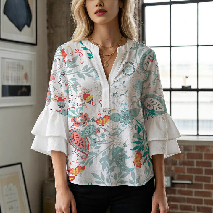 Women's flower creation with voluminous ruffled sleeves Lisslune